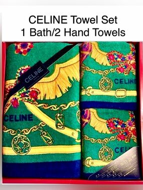 Celine NIB 3Pc Towel Set 2 Large Hand Towels & Bath Towel Velvet/Cotton Vibrant